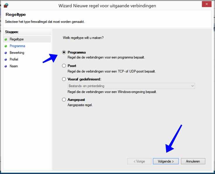 programma uitgaande verbinding windows firewall aanmaken