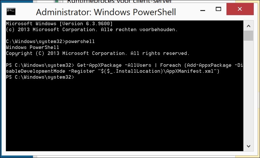 menu Démarrer restaurer PowerShell