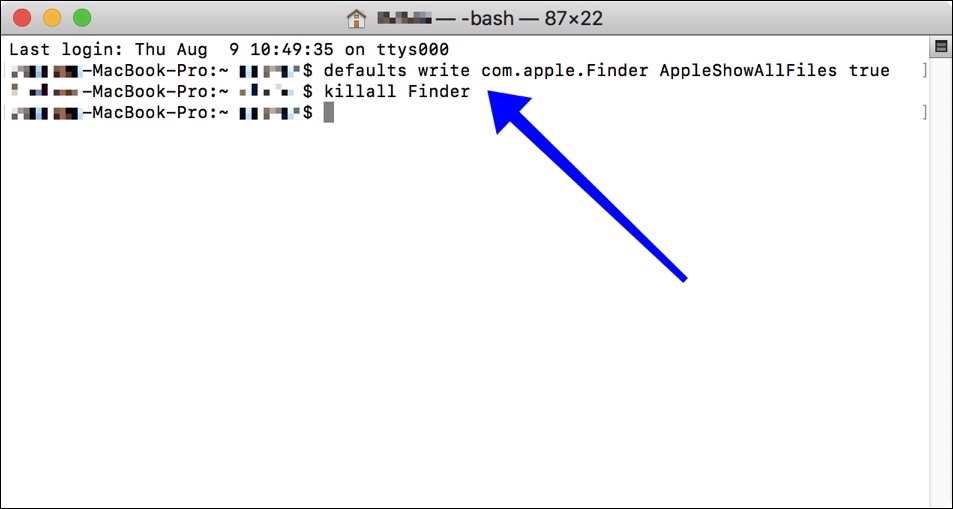 terminal show hidden files mac