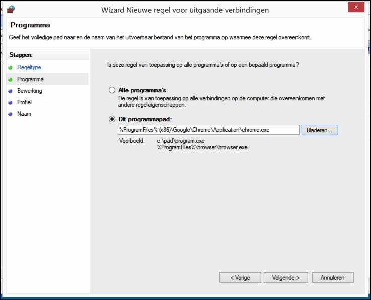 uitgaande verbinding blokkeren applicatie windows firewall