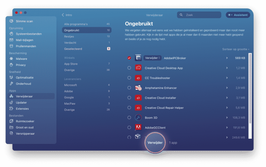 Ongebruikte apps verwijderen met CleanMyMac