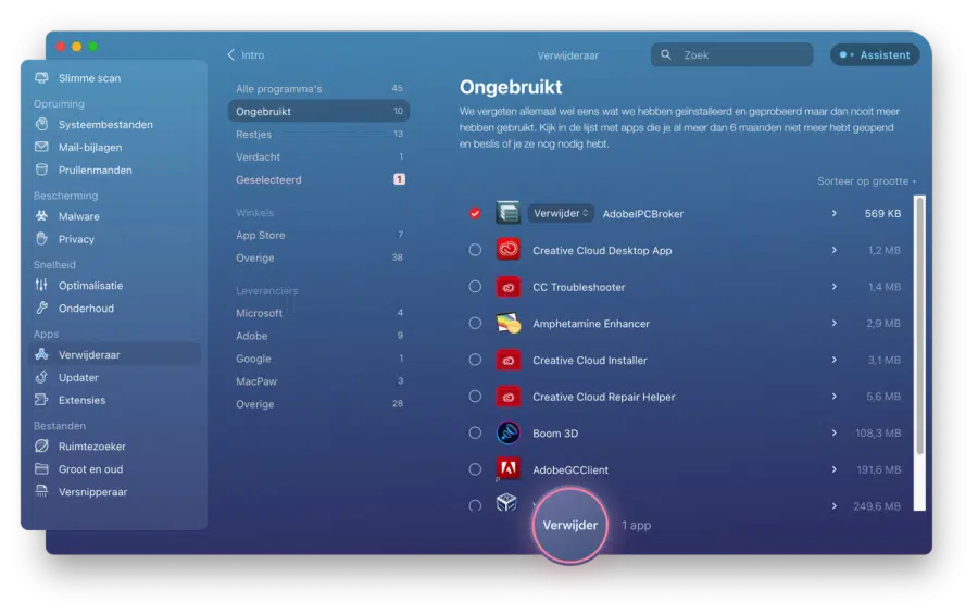 Ongebruikte apps verwijderen met CleanMyMac
