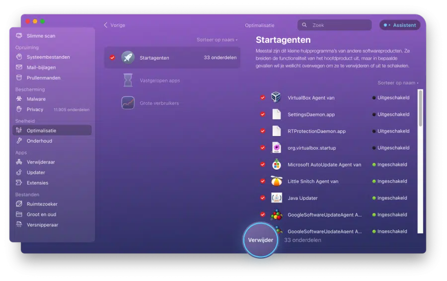 Startagenten optimaliseren op een Mac