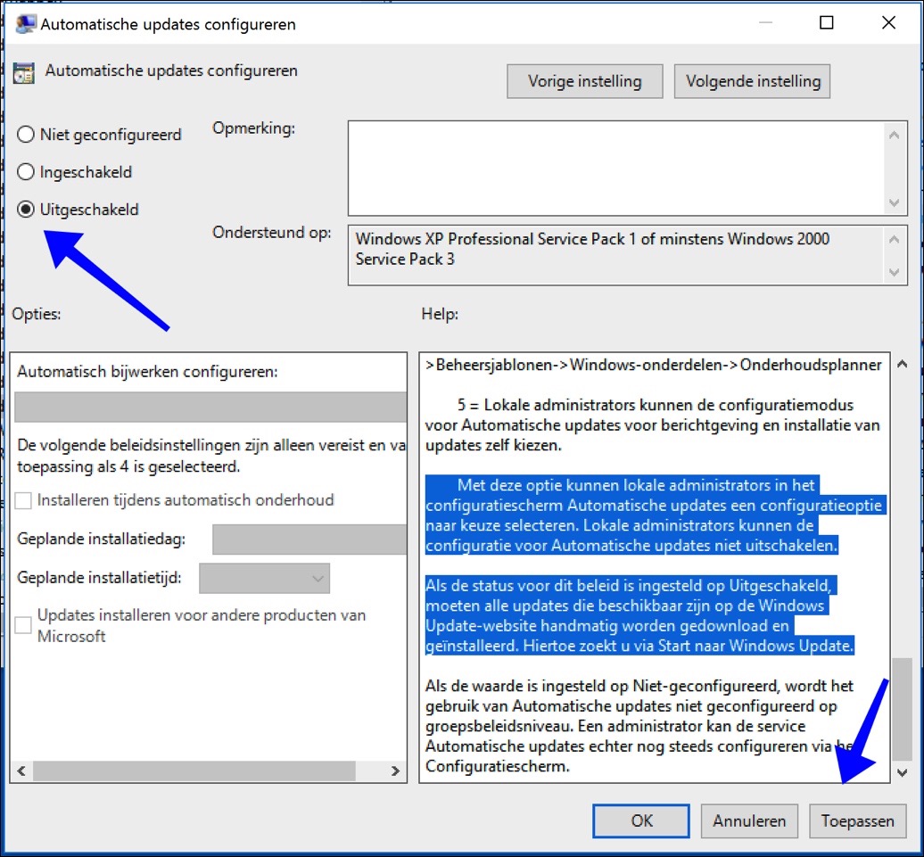 disable automatic updates windows 10 via gpedit