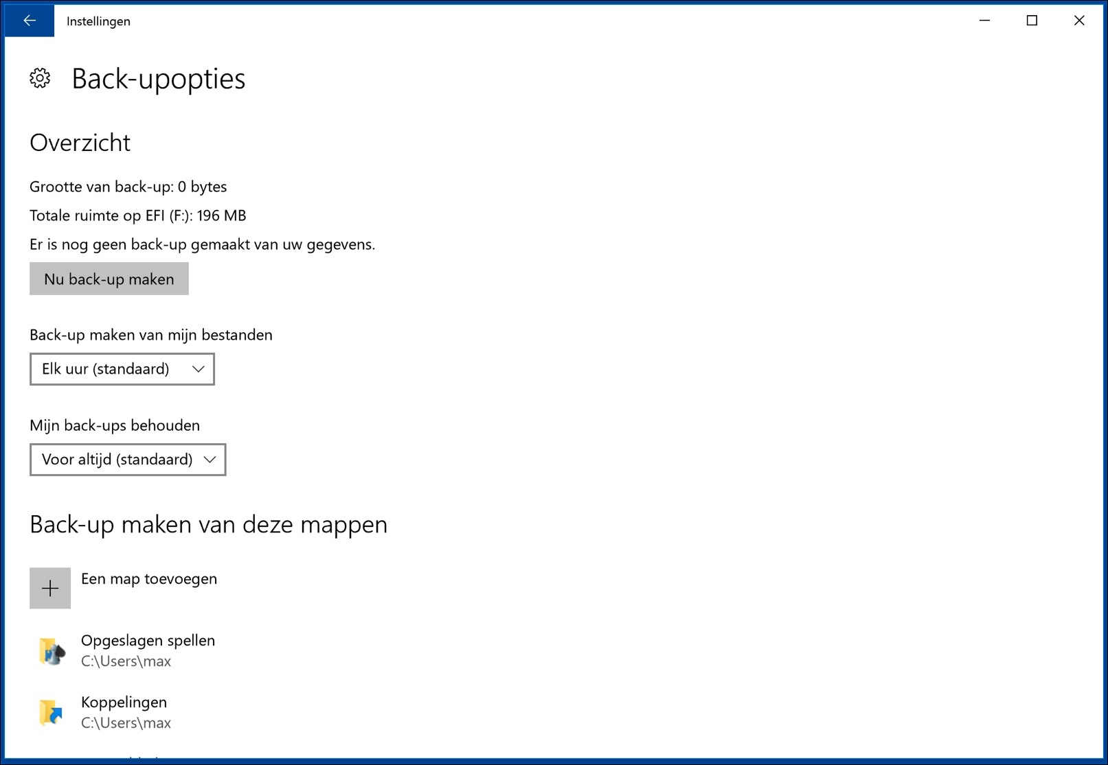 options de sauvegarde de l'historique des fichiers Windows 10