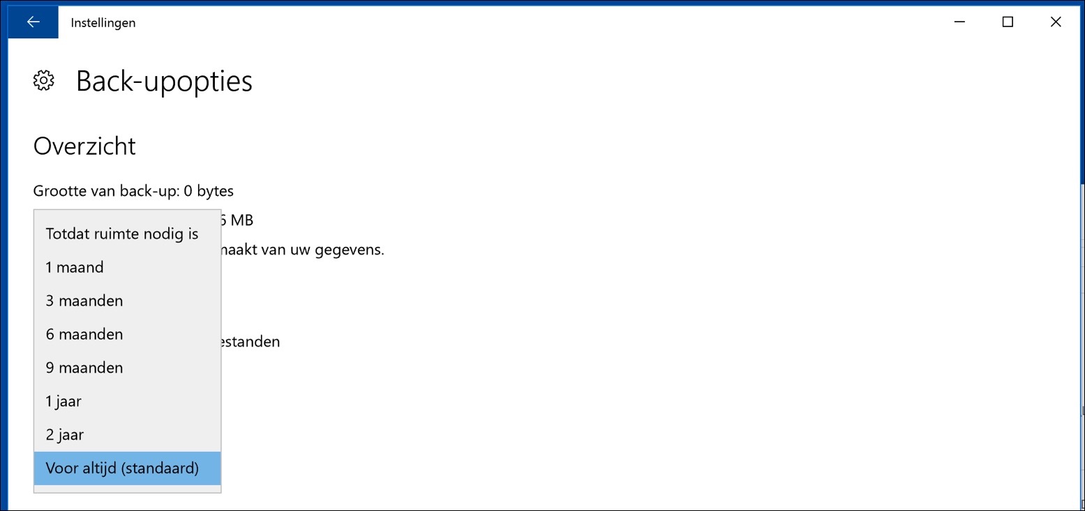 bestandsgeschiedenis bewaartermijn wijzigen windows 10