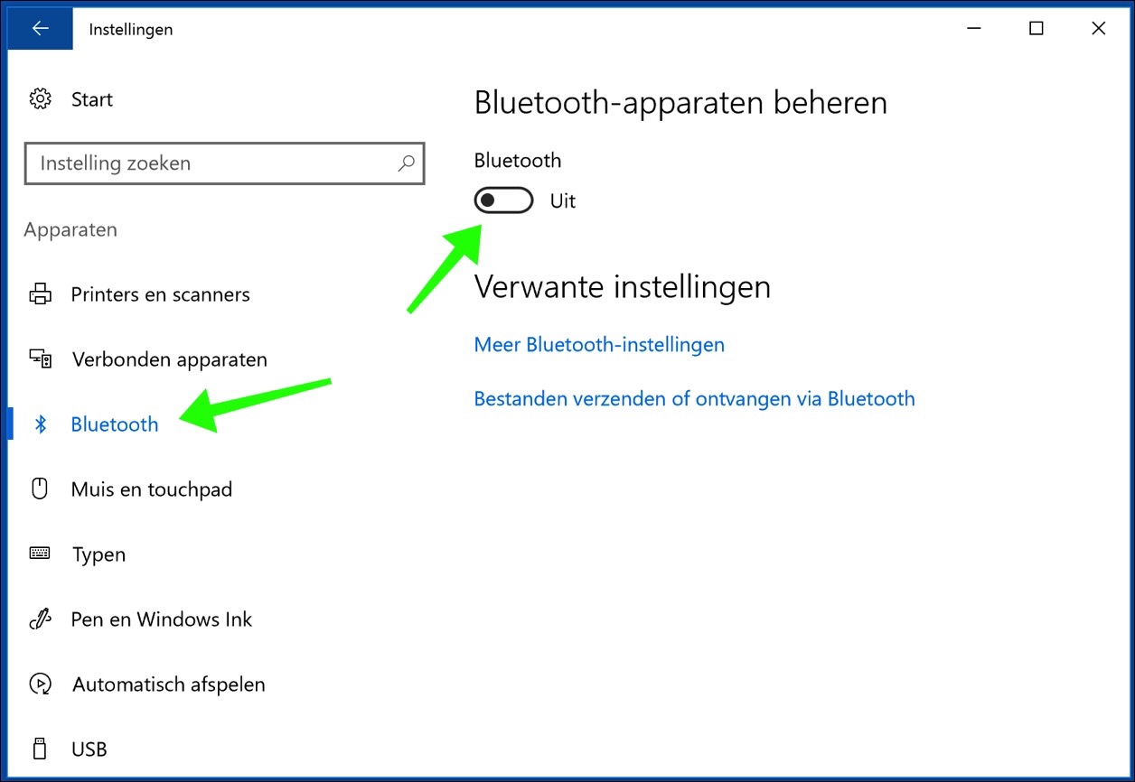 bluetooth aanzetten in instellingen windows 10