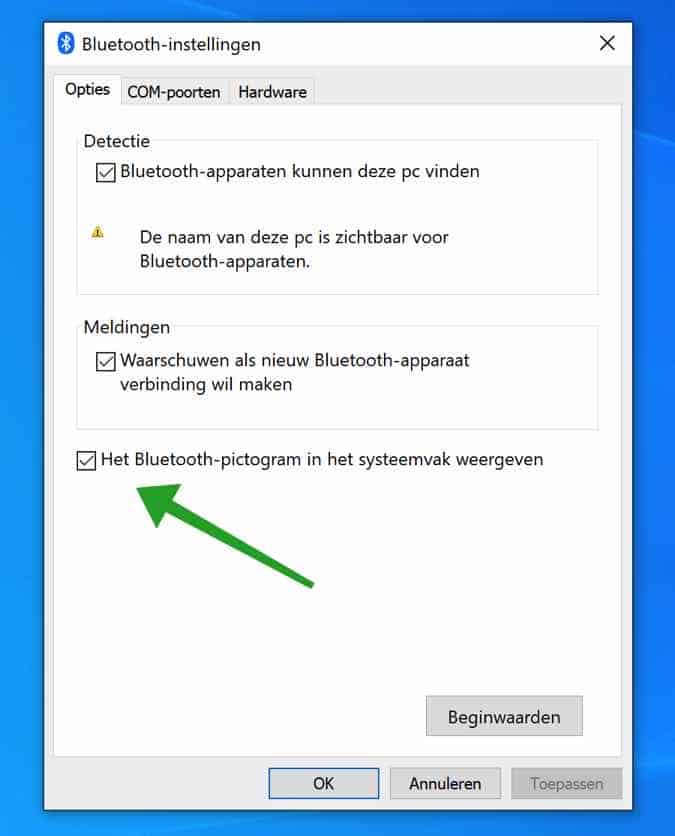 exibir o ícone do bluetooth na bandeja do sistema do Windows