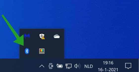bluetooth pictogram in windows systeemvak