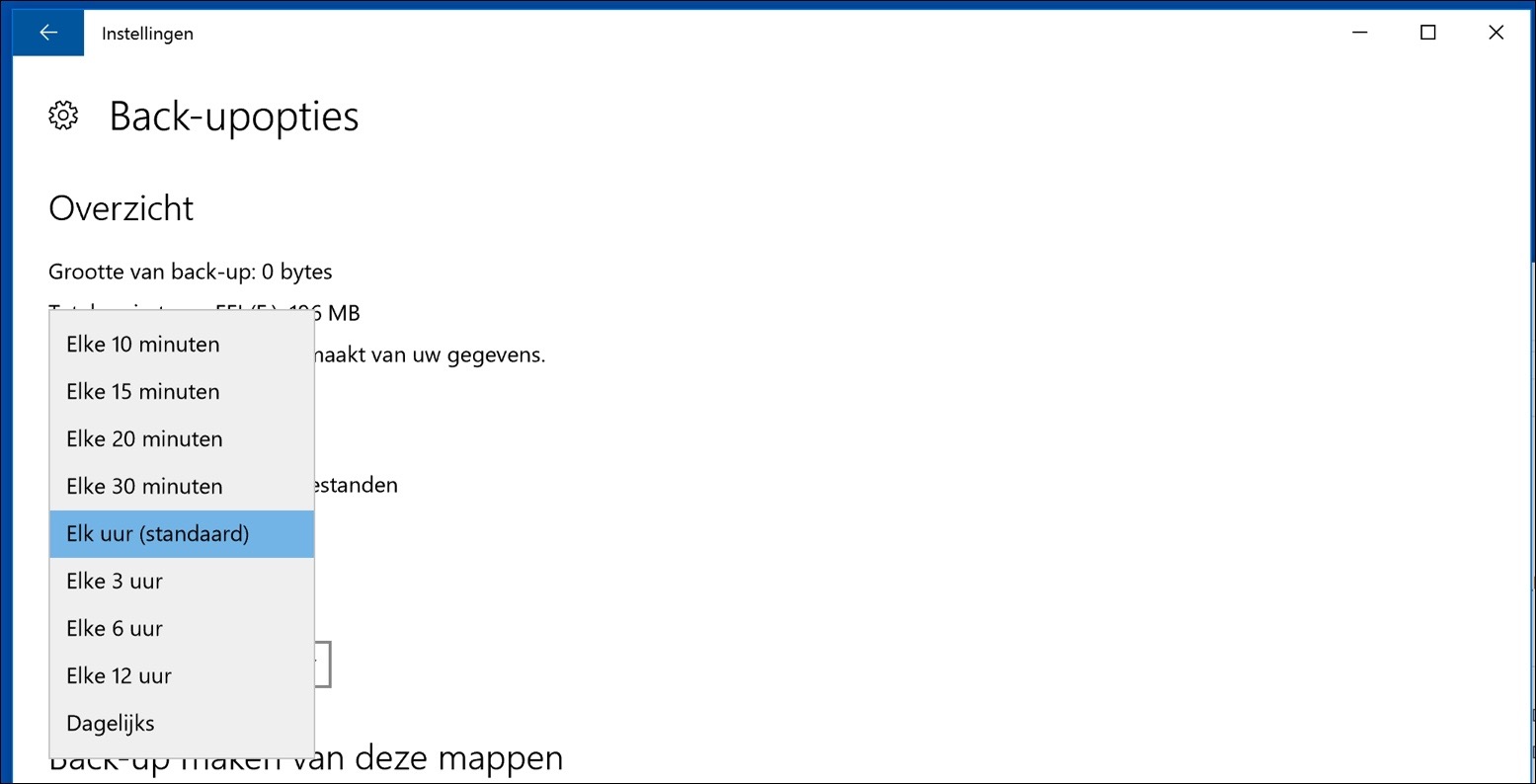 frequentie wijzigen bestandsgeschiedenis back-up windows 10