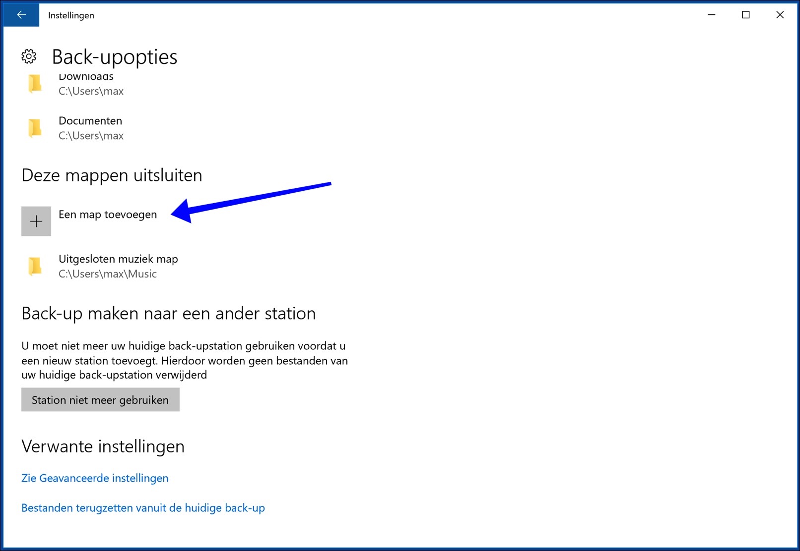 exclure le dossier de la sauvegarde de l'historique des fichiers Windows 10