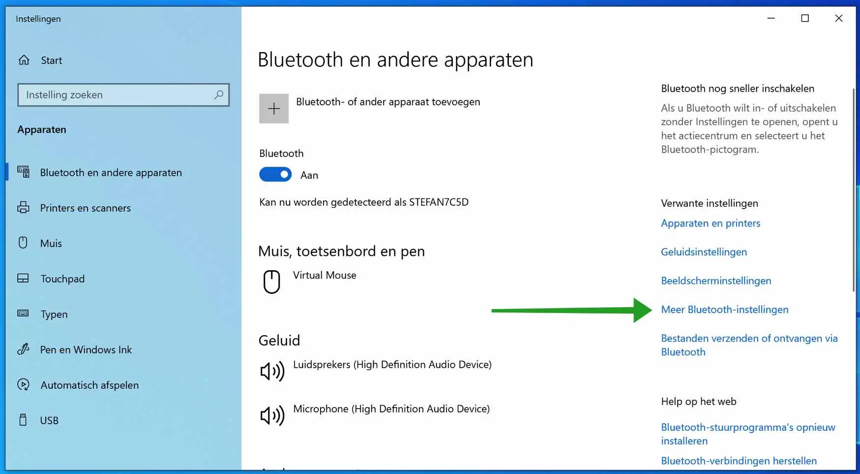 meer bluetooth instellingen