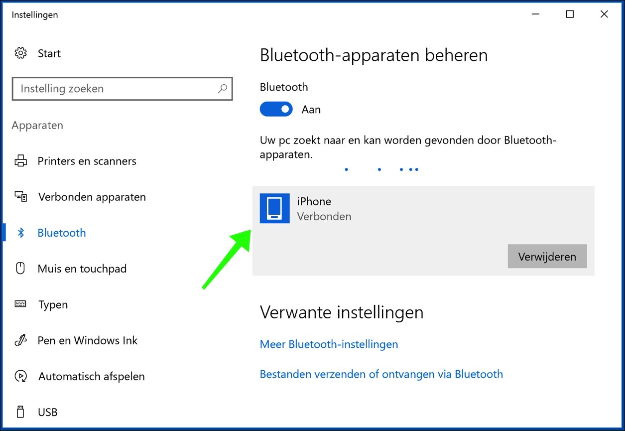 windows 10 bluetooth apparaat verbonden