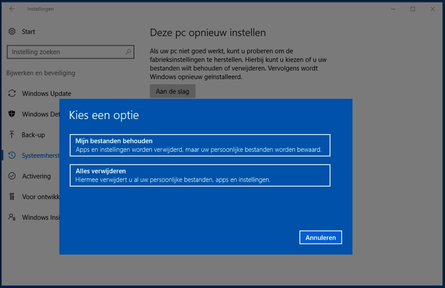 windows 10 opnieuw installeren bestanden