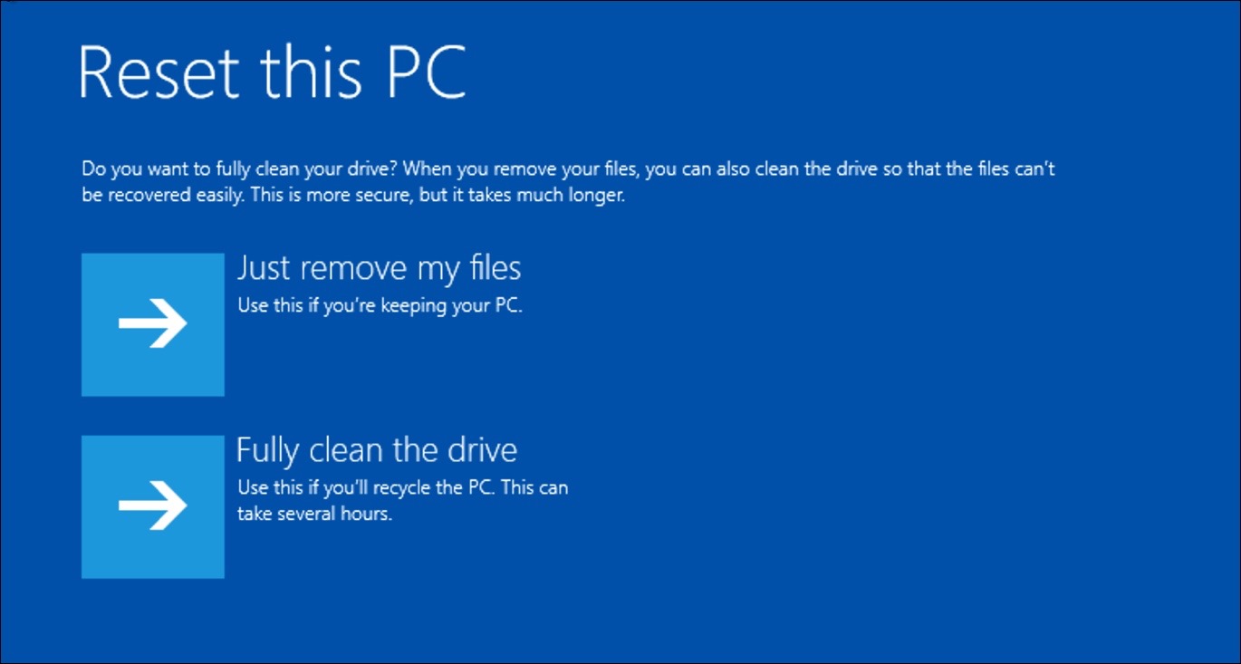 supprimer Windows 10 ou conserver les fichiers