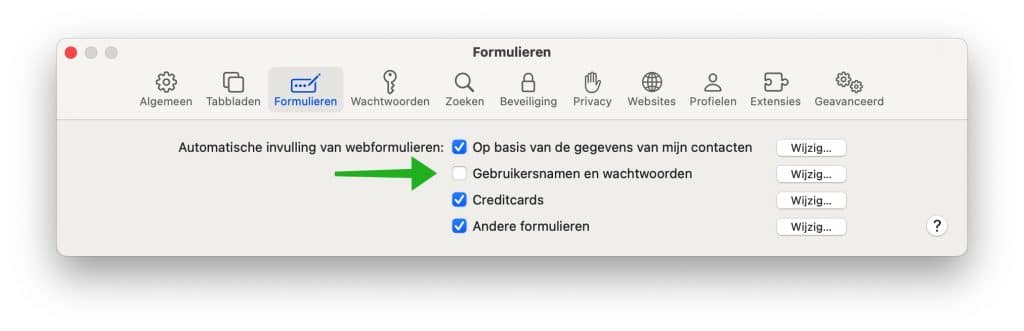 Disable automatic password saving in Safari