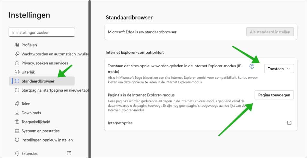IE modus Edge browser