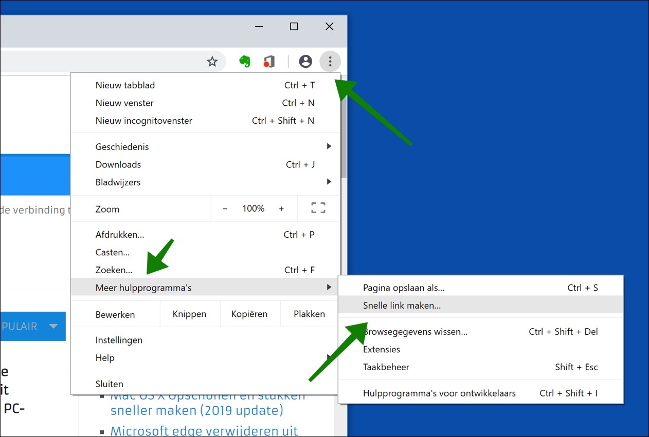 google chrome snelkoppeling maken