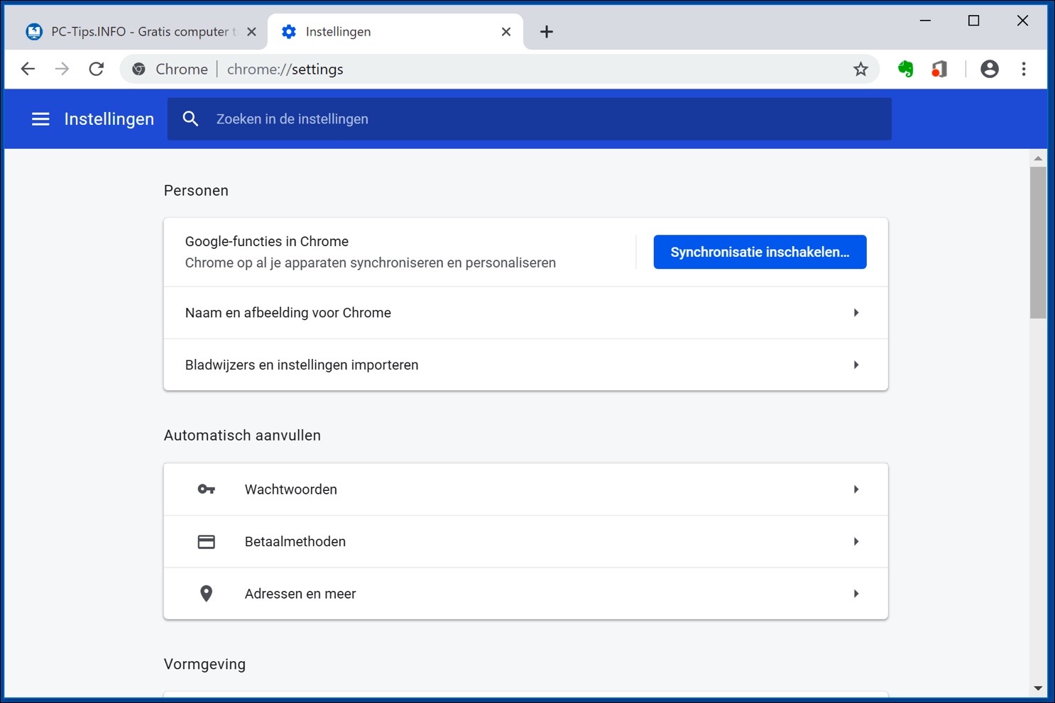 google chrome synchronisatie