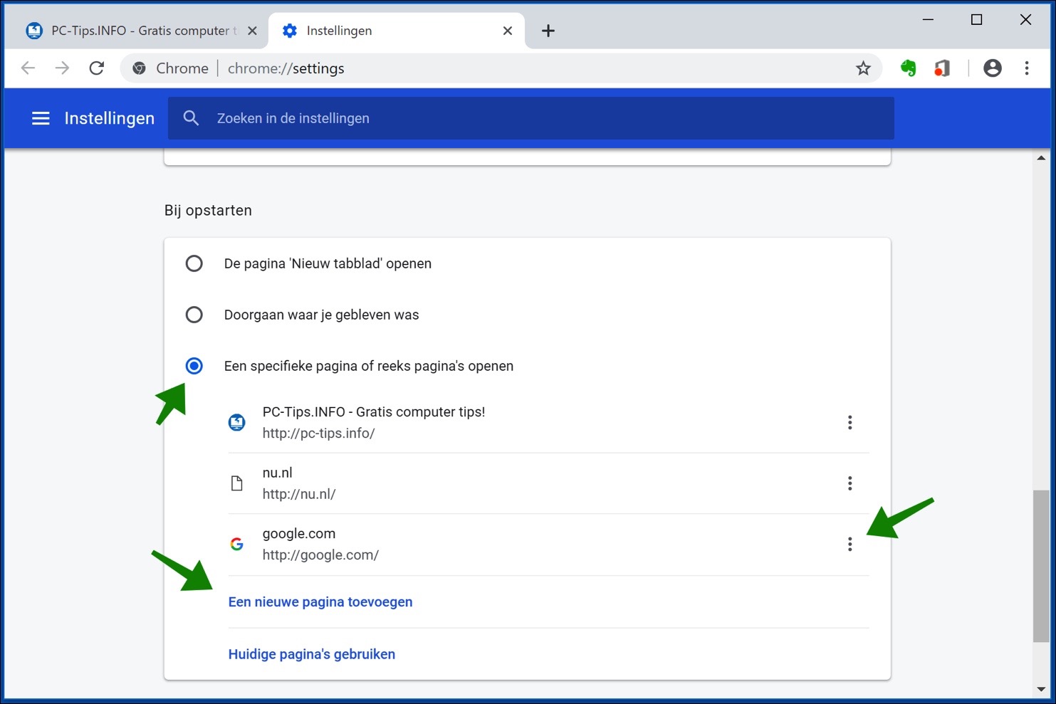 configurar la página de inicio de google chrome