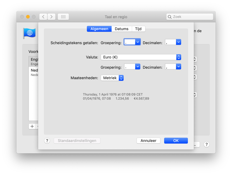 taal en regio wijzigen mac
