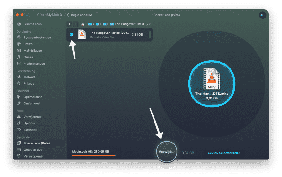 bestanden verwijderen space lens mac