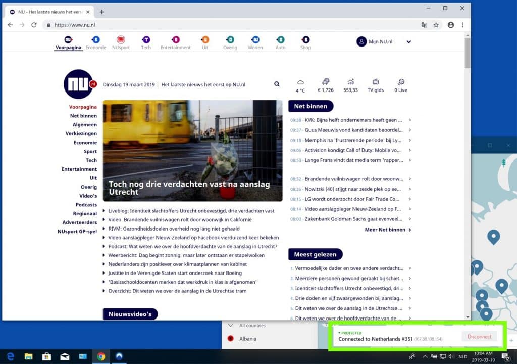 cybersec advertentie test chrome met nordvpn