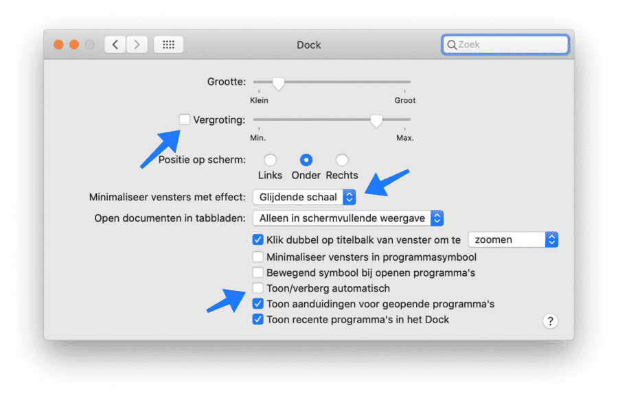 dock instellingen aanpassen trage mac