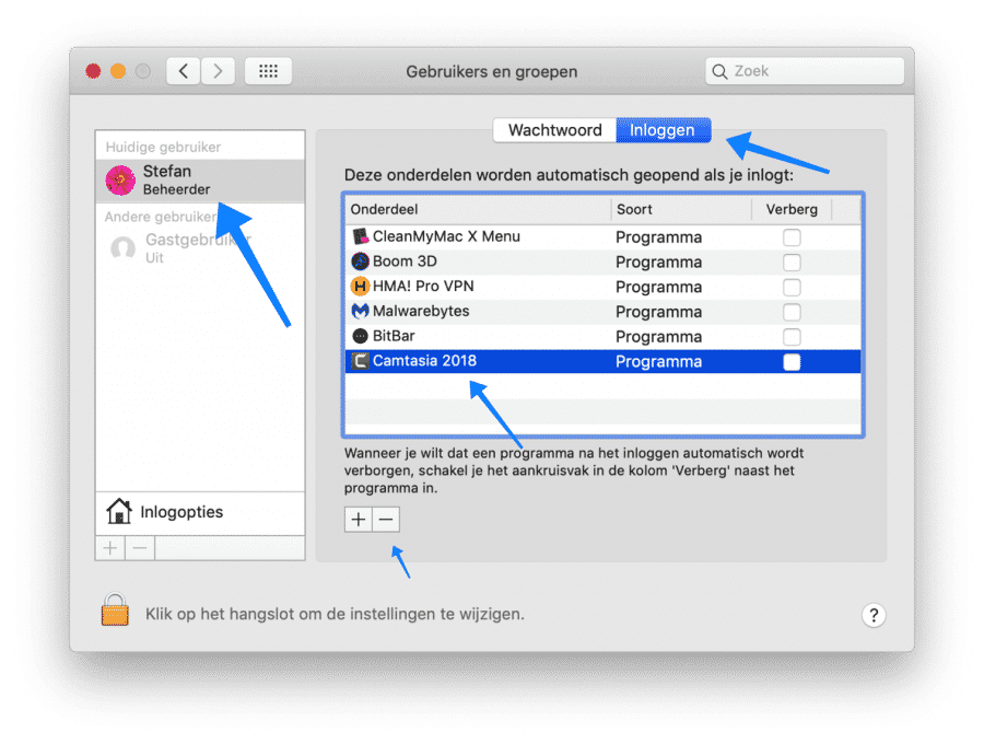 deshabilite los elementos de inicio de sesión para acelerar Mac lento