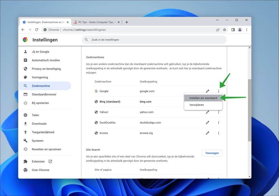 Remova o Bing e defina um mecanismo de pesquisa diferente no navegador Google Chrome