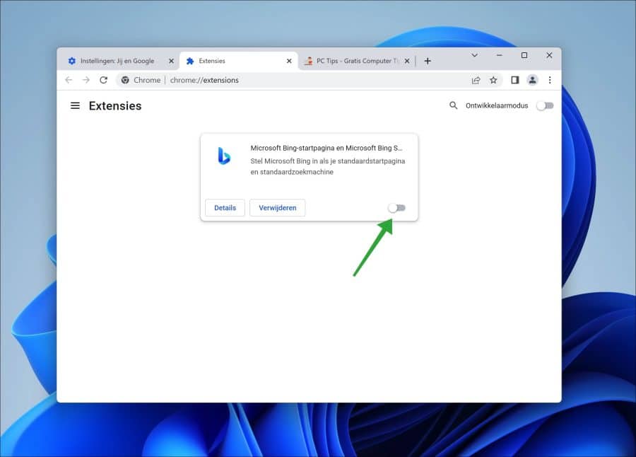 Google Chrome extensie uitschakelen