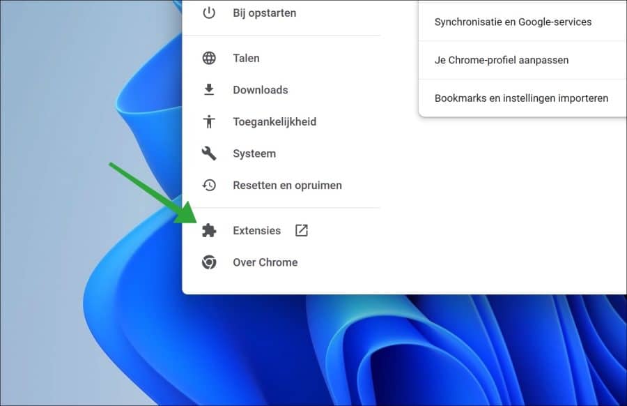 Google Chrome extensies openen