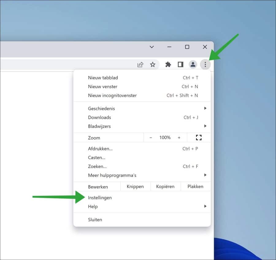 Google Chrome instellingen openen