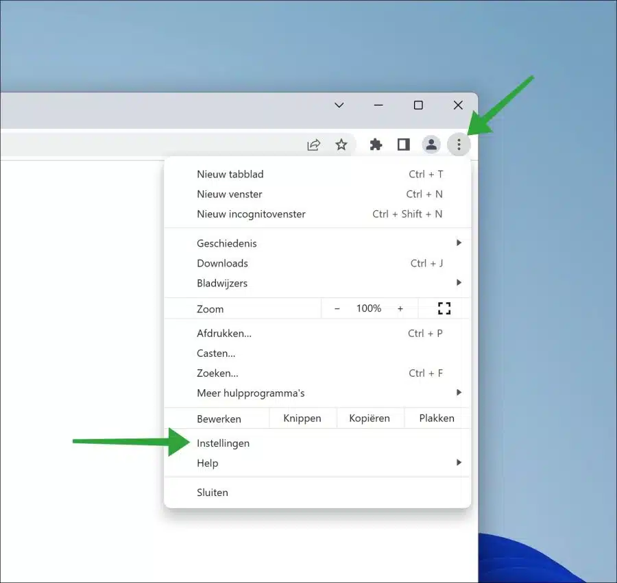 Google Chrome instellingen openen