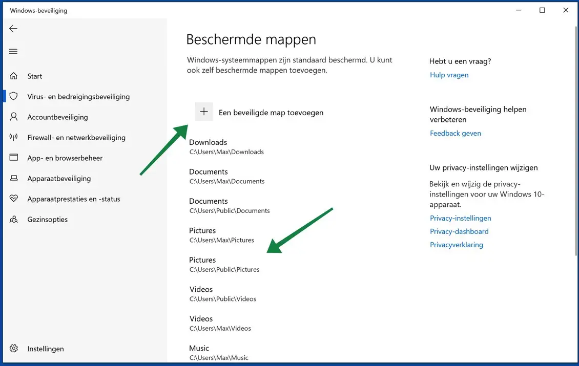 controlled folder access mappen toevoegen