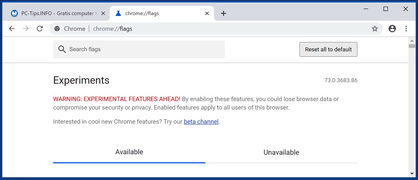 Einstellungen für Google Chrome-Flags