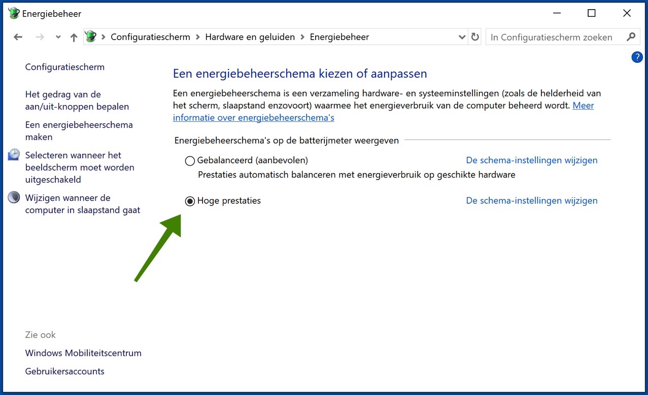 Hochleistungszeitplan Windows 10