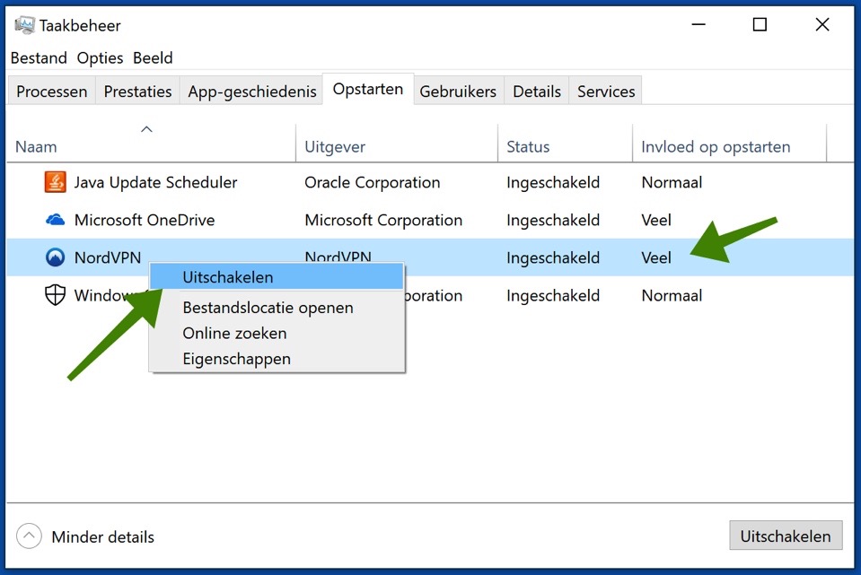 disable startup applications windows 10