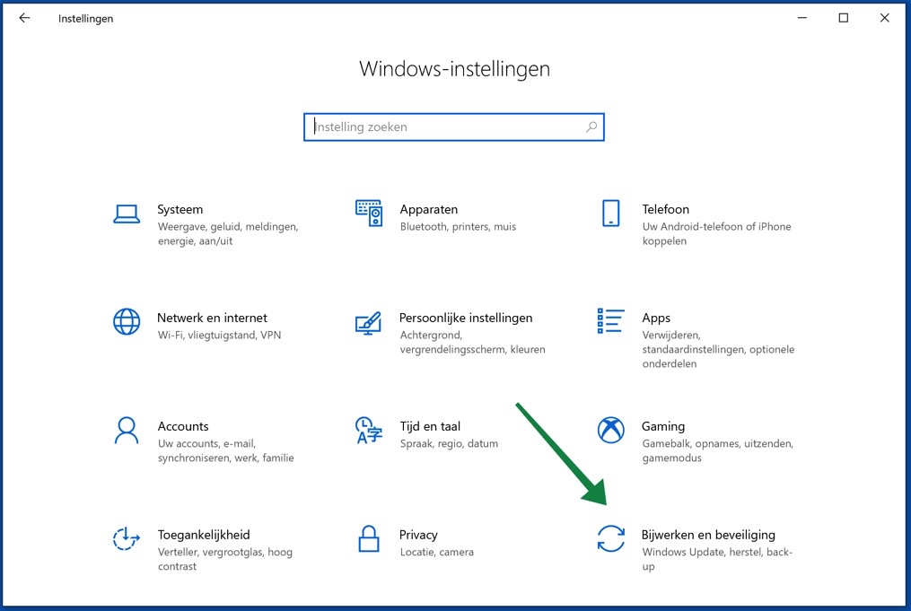 windows 10 bijwerken en beveiliging menu