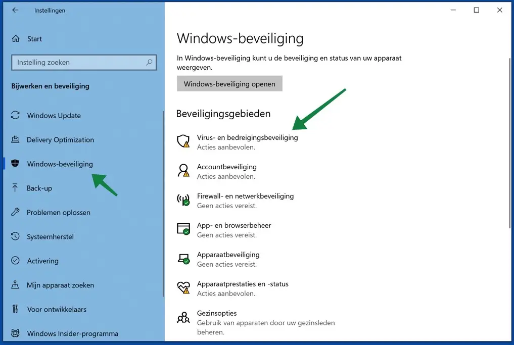 windows-beveiliging antivirus openen