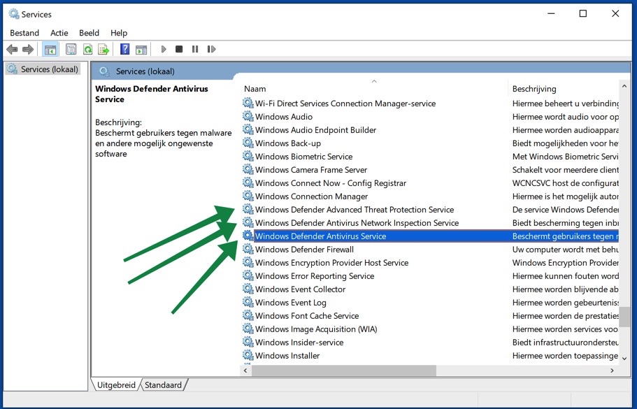 servicio antivirus de windows defender