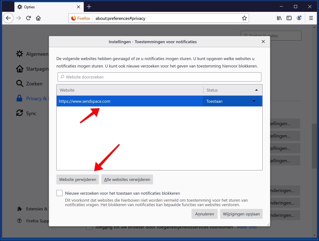 eliminar notificaciones de Firefox