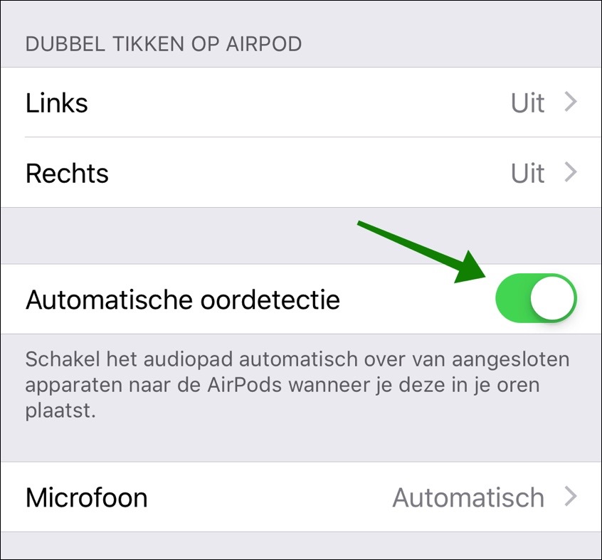 automatische oordetectie airpods