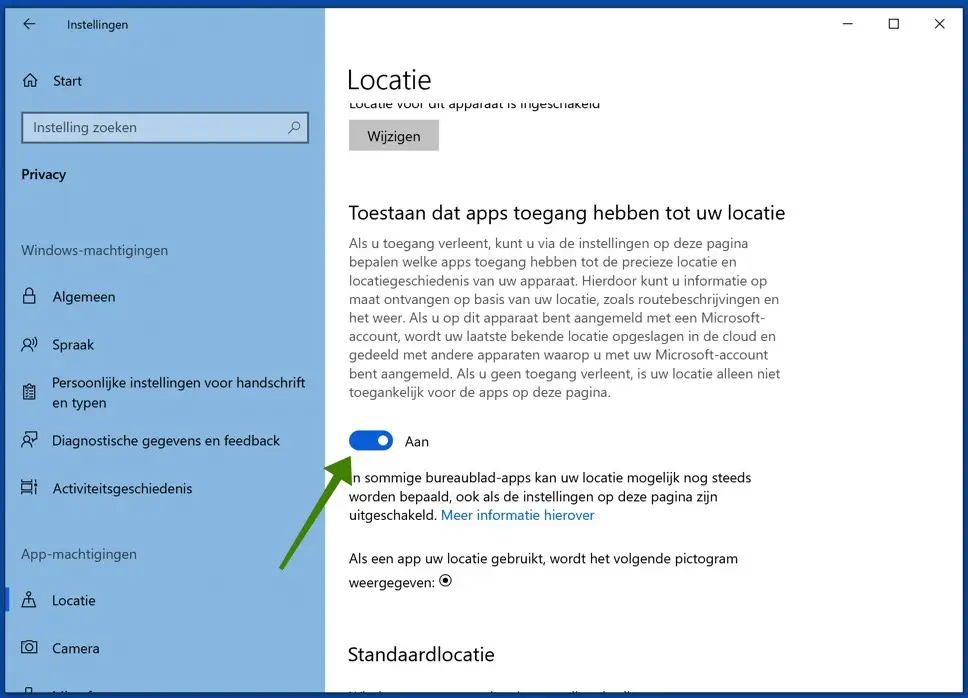locatie toestaan windows 10
