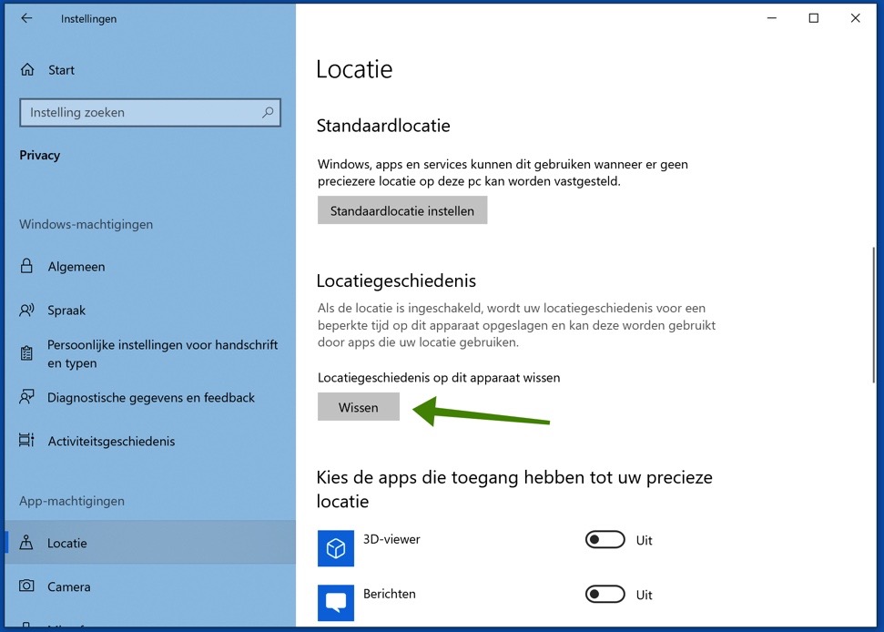 limpar localização no Windows 10