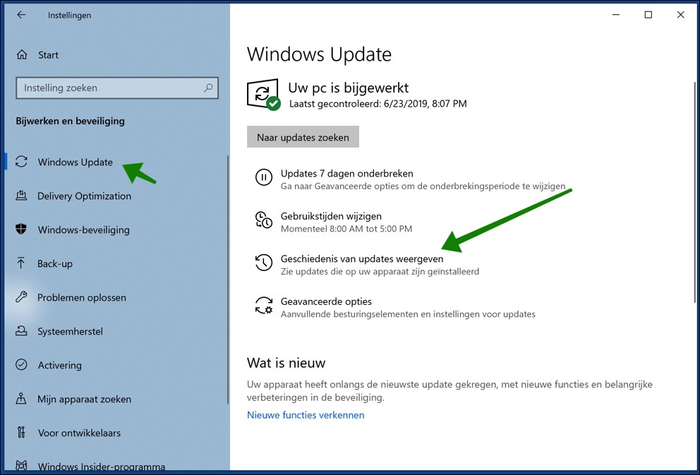 update history windows 10