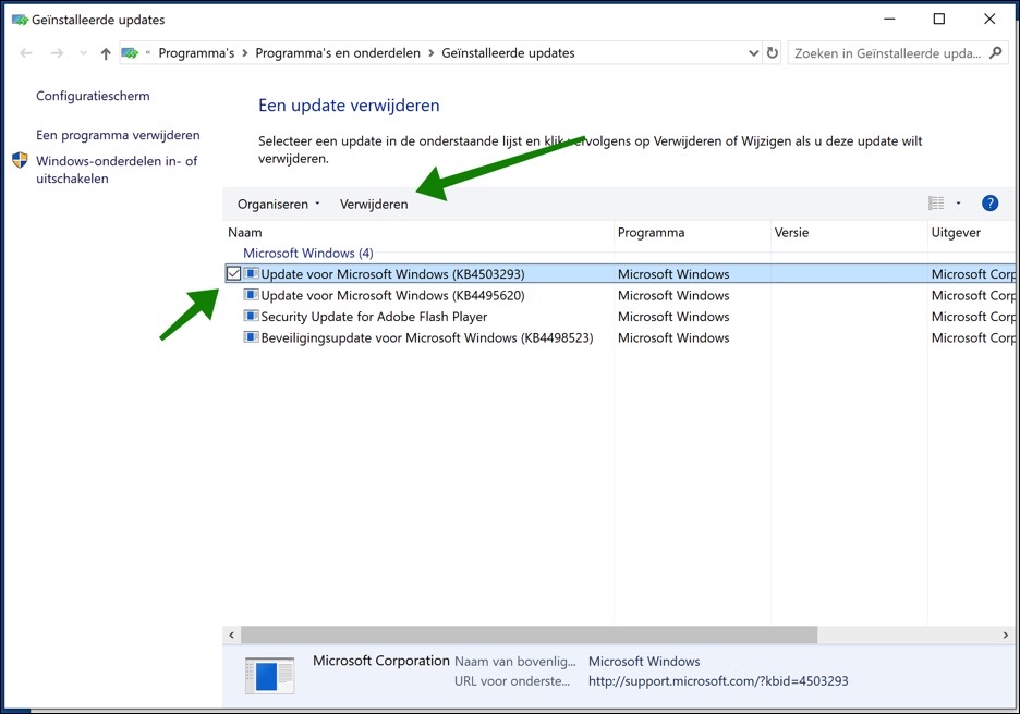 windows updates verwijderen windows 10