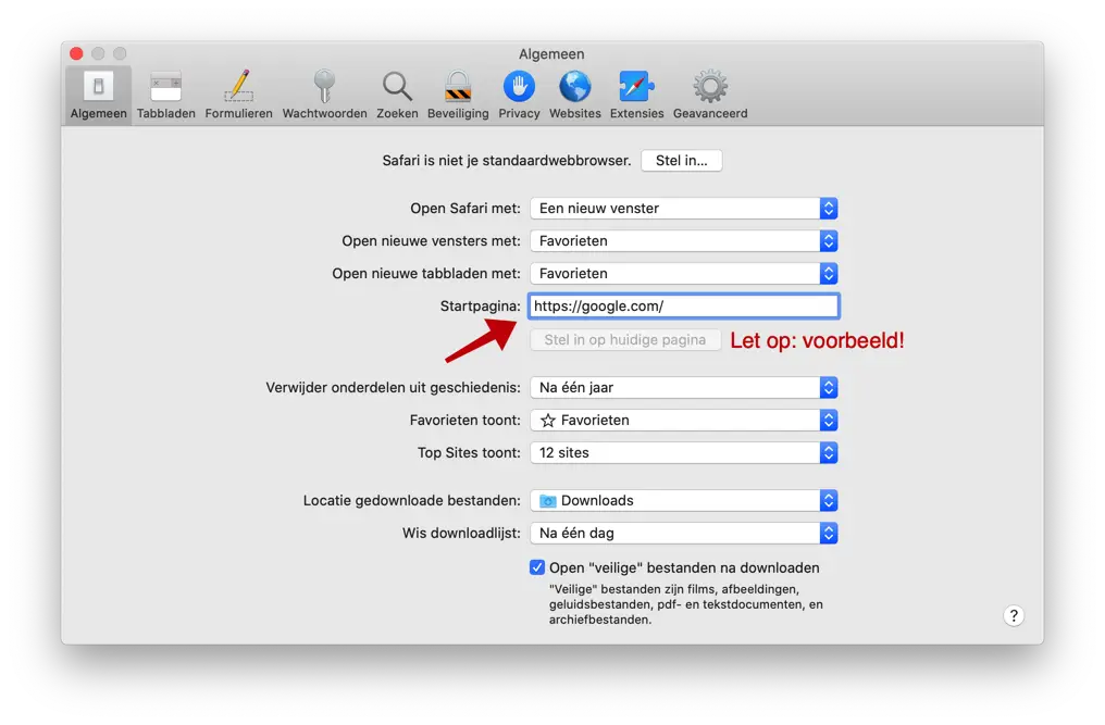 yahoo startpagina verwijderen safari mac
