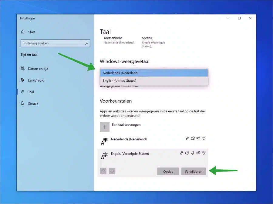 Windows weergave taal instellen