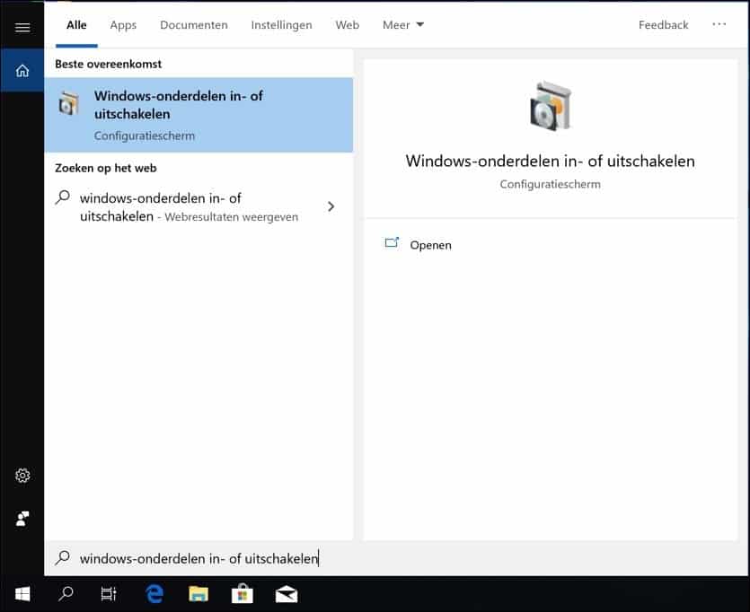 windows onderdelen inschakelen